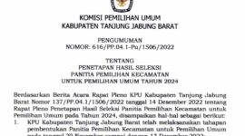 Nama-nama Terpilih Sebagai Panitia Pemilihan Kecamatan (PPK) Tahun 2022 Kabupaten Tanjab Barat