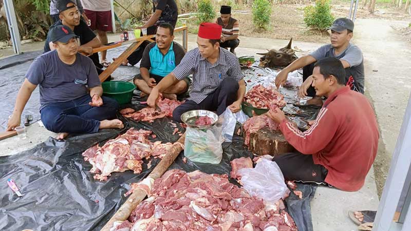 ASN BKPSDM Tanjab Barat Saat Memnmbang Daging Kurban. FOTO : LT
