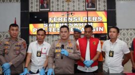 Kapolres Merangin AKBP Ruri Roberto saat menggelar Konferensi Pers, Selasa (18/7/23). FOTO : Humas