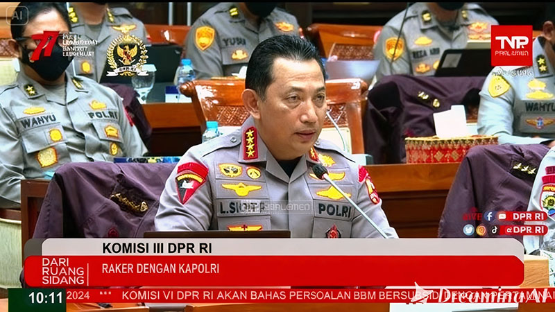 Listyo Sigit Prabowo Saat Rapat Kerja bersama Komisi III DPR RI, Senin (26/1/2026). FOTO : Tsngkkapan Layar