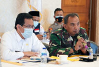 FOTO : Danrem 042/Gapu Brigjen TNI M. Zulkifli Saat Menyampaikan Papran pada Rapat Koordinasi Persiapan Pilkada Serentak tahun 2020 di Rumah Dinas Gubernur Jambi, Rabu (02/12/20).