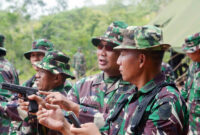 FOTO : Anggota Korem 042/Gapu Saat Mengikuti Latihan Menembak di Lapangan Tembak Korem KM 17 Jambi, Selasa (10/03/20).