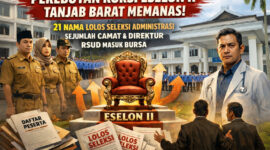 BEREBUT KURSI PANAS: Infografis visualisasi persaingan ketat dalam Seleksi Terbuka Jabatan Pimpinan Tinggi (JPT) Pratama di Lingkungan Pemerintah Kabupaten Tanjung Jabung Barat Tahun 2026. Sebanyak 21 kandidat terpilih, yang terdiri dari jajaran Camat, Direktur RSUD, hingga pejabat administrator senior, kini bersiap memperebutkan posisi strategis Eselon II. (FOTO : Dok. Istimewa/LT)