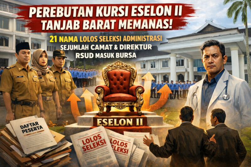 BEREBUT KURSI PANAS: Infografis visualisasi persaingan ketat dalam Seleksi Terbuka Jabatan Pimpinan Tinggi (JPT) Pratama di Lingkungan Pemerintah Kabupaten Tanjung Jabung Barat Tahun 2026. Sebanyak 21 kandidat terpilih, yang terdiri dari jajaran Camat, Direktur RSUD, hingga pejabat administrator senior, kini bersiap memperebutkan posisi strategis Eselon II. (FOTO : Dok. Istimewa/LT)