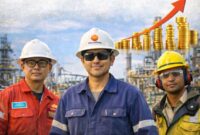 KONTRIBUSI SEKTOR STRATEGIS: Sejumlah tenaga ahli saat beraktivitas di area operasional industri migas. Pemerintah Kabupaten Tanjung Jabung Barat mencatat realisasi PAD dari retribusi Tenaga Kerja Asing (TKA) mencapai Rp316,67 juta pada tahun 2023, dengan target yang diproyeksikan meningkat hingga Rp500 juta pada tahun 2024 guna mendukung percepatan pembangunan daerah. (Foto: Istimewa/Ilustrasi)