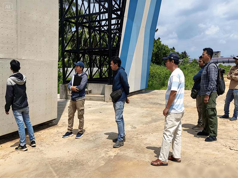 MONUMEN MATI: Kondisi proyek dinding panjat tebing Tahun Anggaran 2025 yang hingga kini hanya menjadi pajangan di kawasan Sport Center Kuala Tungkal. Meski menelan dana APBD miliaran rupiah, fasilitas ini dinyatakan gagal fungsi oleh pengurus FPTI karena cacat teknis pada panel dan lubang baut yang membahayakan atlet. (Foto: Dok. Istimewa/Delik Jambi)