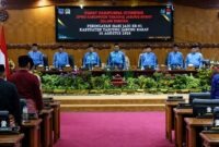 Paripurna Istimewa DPRD Kabupaten Tanjung Jabung Barat dalam rangka memperingati Hari Jadi ke-61 Kabupaten Tanjung Jabung Barat yang digelar di Gedung DPRD Tanjab Barat, Senin (10/8/2026). (FOTO : Dok. Humas)