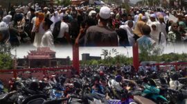Jemaah dan Area Parkir saat Haul Syekh Abdul Qodir Al Jailani. Kolase Foto ; LT