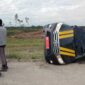 Mobil Patwal Iringan Bupati Tanjab Barat Alami Kecelakaan. FOTO : Ist