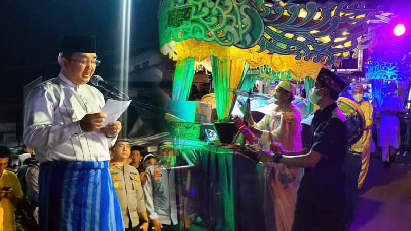 Bupati Drs. H. Anwar Sadat, M.Ag Saat Sambutan dan Membuka Festival Takbiran Idul Adha di Garis Start depan Rumah Dinas Bupati, Sabtu (9/7/22) Malam. FOTO : LT