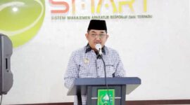 Bupati  Drs. H. Anwar Sadat, M.Ag Ketika Sambutan Pembukaan seleksi terbuka Jabatan Pimpinan Tinggi (JPT) Pratama Lingkup Pemkab Tanjab Barat Jambi di UPT Penilaian Kompetensi, Pekanbaru, Riau, Rabu (16/2/22). FOTO : Prokopim