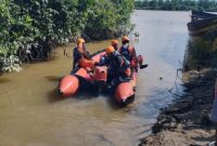 Tim SAR Kantor SAR Jambi Lakukan Pencarian Balita Tenggelam Jatuh dari Pompong di Sungai Berbak Tanjab Timur. [FOTO : HMS SAR Jambi]