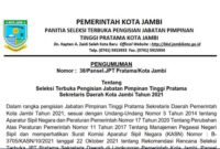 Pengumuman Nomor : 38/Pansel.JPT Pratama/Kota Jambi tertanggal 26 Oktober  2021