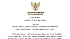 Potongan Surat Pengumuman KPU Nomor 51/Sdm.12-Pu/04/2023 tertanggal 20 Mei 2023. SUMBER : IStimewa