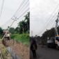 PLN yang hampir roboh di RT 15 Desa Bram Itam Raya, Kecamatan Bram Itam Teribas Pekerjaan Pembuatan Taman oleh Dinas Perkim. FOTO : Ist/Net/PLNN