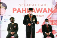 FOTO : Wali Kota Jambi Dr. H. Syarif Fasha Ketika Sambutan Peringatan Hari Pahlawan Tahun 2020, Selasa (10/11/20).