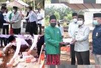 Mulyono Eko selaku Staff Community Development (Comdev) PetroChina Jabung secara langsung Menyerahan Bantuan Pembangunan Musholla Al ALif di RT. 34, Desa Purwodadi, Kecamatan Tebing Tinggi, Kabupaten Tanjung Jabung Barat kepada Bupati H. Anwar Sadat.