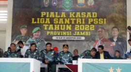 Liga Santri PSSI Piala Kasad 2022 Resmi di Buka Gubernur Jambi Al Haris, Rabu (10/8/22) FOTO : Penrem.