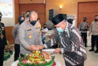 Kapolda Jambi Irjen Pol A Rachmad Wibowo, SIK Memotong Tumpeng pada acara Wisuda Purna Bakti Personel Polda Jambi tahun 2020-2021 di Balai Bhayangkara Siginjai Polda Jambi, Kamis (25/11/21).