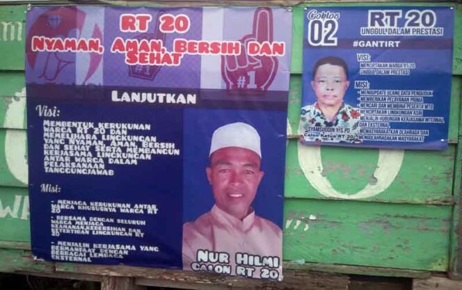 FOTO : Spanduk/baleho Salah Satu Calon pada Pemilihan Ketua RT 20 di BTN Permata Hijau, Kelurahan Patunas