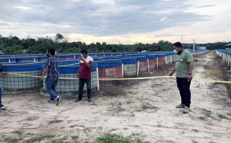 Penyidik Ditreskrimum Polda Jambi Memasang Garis Polisi Sejumlah Aset Milik PT DHD Farm Mitra Indotama di Kecamatan Sungai Gelam, Kabupaten Muaro Jambi. FOTO : Polda Jambi  