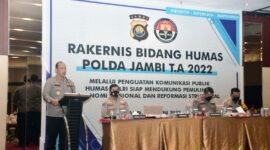 Kapolda Jambi, Irjen Pol. A. Rachmad Wibowo Saat Sambutan Membuka Rakernis Bidang Humas) Polda Jambi TA 2022 di Hotel Aston Jambi, Rabu (08/6/22). FOTO : Humas Polda