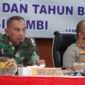 Danrem 042/Gapu Brigjen TNI M. Zulkifli Saat Rapat Lintas Sektoral Pengamanan Hari Natal dan Tahun Baru 2022 di Aula Siginjai Mapolda Jambi, Jum'at, (17/12/21). FOTO : Penrem