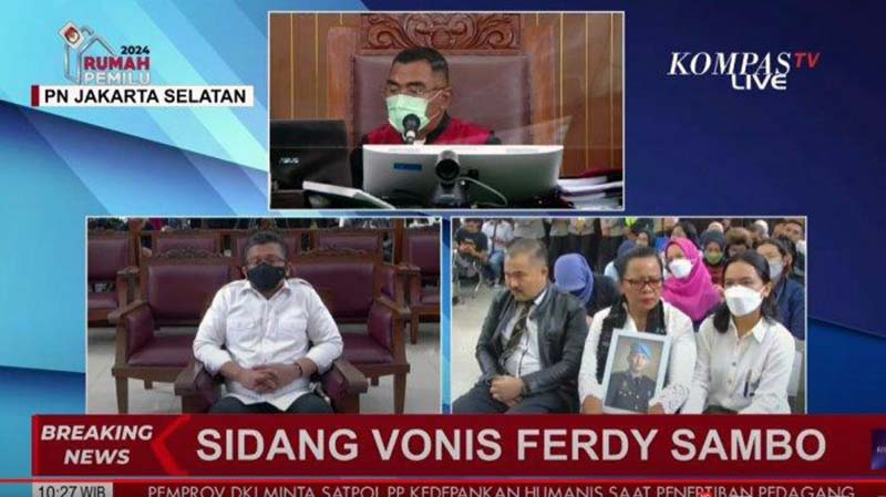 Ferdy Sambo Dituntut Hukuman Mati Kasus Pembunuhan Berencana Brigadir J dalam Persidangan di Pengadilan Negeri (PN) Jakarta Selatan disiarkan langsung Kompas.Tv, Senin (13/2/23). [FOTO : Tribun].