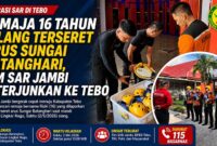 im SAR Jambi bergerak cepat menuju Kabupaten Tebo untuk mencari remaja bernama Rizki (16) yang dilaporkan hilang terseret arus Sungai Batanghari saat mandi di Dusun Lingkar Nago, Sabtu (2/5/2026) siang. (GRAFIS : LT)