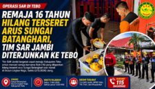 im SAR Jambi bergerak cepat menuju Kabupaten Tebo untuk mencari remaja bernama Rizki (16) yang dilaporkan hilang terseret arus Sungai Batanghari saat mandi di Dusun Lingkar Nago, Sabtu (2/5/2026) siang. (GRAFIS : LT)