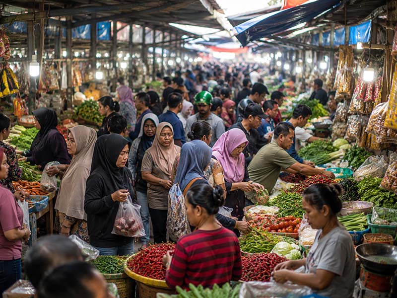 REKAYASA HARGA ATAU REALITAS PASAR? Aktivitas padat warga saat berbelanja komoditas pangan pokok di salah satu pasar tradisional. Sidak pasar yang rutin digelar Pemda kerap dikritik hanya menyasar pedagang kecil di hilir, tanpa mampu menyentuh rantai pasok utama di tingkat distributor besar yang menjadi motor penggerak fluktuasi harga riil. (FOTO : Dok. Istimewa/LTAI)