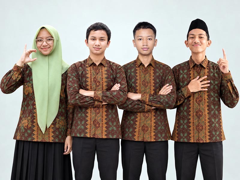 FOTO : (Kiri-kanan) Nisrina Hasna Khaira, Faridh Alqadri Jambi, Arif Hidayat, dan Damar Kharismiaji, empat murid MAN IC Jambi peraih Juara 1 OMI 2026 yang akan mewakili Provinsi Jambi di tingkat nasional. (Foto : Dok. MAN IC Jambi)