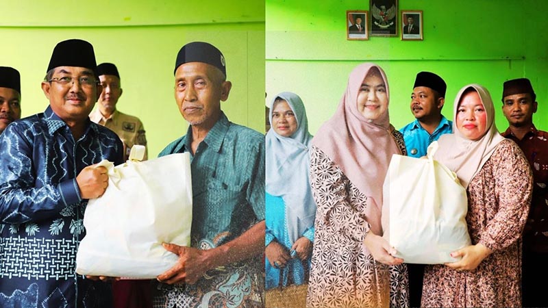 Bupati Tanjab Barat, H. Anwar Sadat didampingi Ketua TP PKK, Umi Hj. Fadilah Sadat Membagikan paket bantuan sembako kepada warga di 3 (tiga) desa wilayah Kecamatan Betara, yakni Desa Bunga Tanjung, Desa Serdang Jaya, dan Desa Terjun Gajah, Kamis (4/9/25). FOTO : DOKPIM