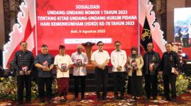 Menteri Hukum dan Hak Asasi Manusia (Menkumham), Yasonna H. Laoly Saat Sosialisasi UU Nomor 1 Tahun 2023 tentang KUHP di di The Trans Resort Bali, Rabu (09/8/23). [FOTO : Kepala Biro Humas, Hukum, dan Kerja Sama]