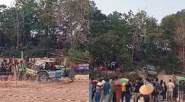 Satu Mobil Off-Road Terbalik saat Event IOF Expo Jambi di Sungai Gelam yang Terbalik. [FOTO : Tangkapan Layar]