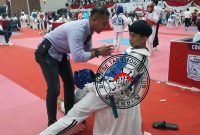 Bripda M Hadirsya Fadli Satuan Brimob Pelatih Taekwondo yang Berhasil Peroleh 10 Mendali Emas dan 3 Perak Ajang Kapolri CUP. FOTO : HMS