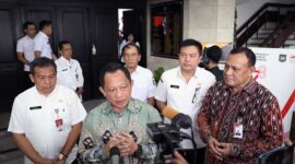 Mendagri Tito Karnavian  Usai Rakor Penguatan APIP Melalui Pemenuhan Kebutuhan SDM di Provinsi/Kabupaten/Kota  di Kantor Kemendagri, Jakarta, Rabu (13/9/23). [FOTO : Suronews.com]
