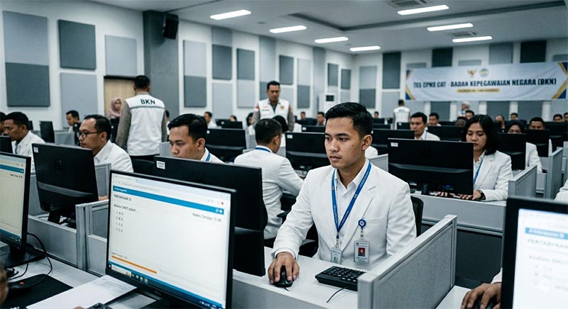 Sejumlah Aparatur Sipil Negara (ASN) serius mengikuti ujian berbasis komputer menggunakan metode Computer Assisted Test (CAT) di salah satu titik lokasi BKN. Badan Kepegawaian Negara (BKN) kini resmi mengintegrasikan seluruh layanan Ujian Dinas dan Ujian Penyesuaian Ijazah ke dalam Aplikasi Manajemen Sistem Terintegrasi (MST) pada portal SI-ASN guna memastikan proses yang transparan, akuntabel, dan seragam secara nasional. (Foto: Dok. Humas BKN)