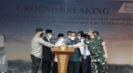 Peresmian Ground Breaking Dimulainya Pembangunan Gedung UNIFAC, FKIK, dan Pascasarjana Universitas Jambi, Jumat (13/5/22). FOTO : Unja