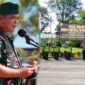 Danrem 042/Gapu Brigjen TNI Supriono, S.IP., M.M Saat Memimpin Apel Membuka Serbuan Teritorial TNI di Wilayah Kodim 0416/Bute di halaman Wisma Alisudin Rumdis Bupati Muaro Bungo, Kec. Pasar Muaro Bungo Kab. Muaro Bungo Prov Jambi, Kamis (12/5/22). FOTO : PENREM

