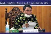 Wakil Bupati Hairan, SH impin Rapat Koordinasi Reformasi Birokrasi bersama Tim Reformasi Birokrasi Pemerintah Provinsi Jambi di Ruang Pola Utama, Kamis (05/08/21). FOTO : PROKOPIM