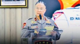 Wakapolda Jambi Brigjen Pol Edi Mardianto Ketika Sambutan Membuka Rakernis Fungsi Dit Pamovit Jajaran Polda Jambi Tahun 2024. FOTO : HMS