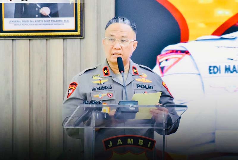 Wakapolda Jambi Brigjen Pol Edi Mardianto Ketika Sambutan Membuka Rakernis Fungsi Dit Pamovit Jajaran Polda Jambi Tahun 2024. FOTO : HMS