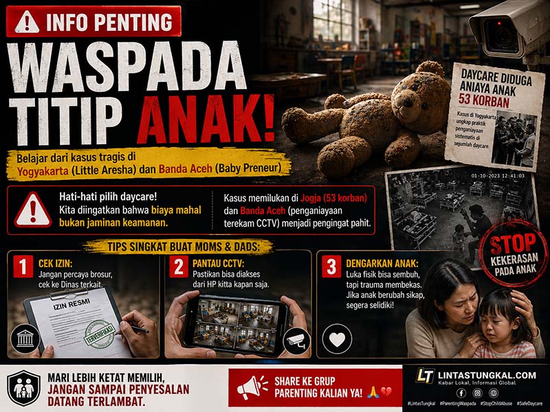 Hati-Hati Nitip Anak: Belajar dari Kasus di Day Care Little Aresha Jogja dan Banda Aceh. (VISUAL GRAFIS : Lintastungkal)