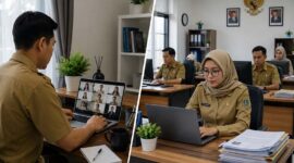 Ilustrasi fleksibilitas sistem kerja jarak jauh (WFH) dan kerja dari kantor (WFO) yang diterapkan bagi pegawai pemerintah. Sebagian (50%) ASN Kerja di Rumah dan ASN Kerja di Kantor demi mendorong efisiensi operasional negara. (FOTO: Dok. Istimewa)