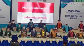 Sidang Senat Terbuka Wisuda Ke-62 Tahun 2021 Berlangsung Secara Daring Dan Luring di Auditorium UIN STS Jambi Mendalo, Rabu (29/12/21). FOTO : Noval