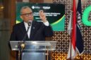 Wakil Menteri Ketenagakerjaan, Afriansyah Noor, memberikan sambutan pada acara Penandatanganan Perjanjian Kerja Bersama (PKB) antara PT Citilink Indonesia dan Serikat Karyawan Citilink (Sekaci) di Kota Tangerang, Selasa (28/4/2026). (FOTO : Dok. Biro Humas Kemenaker)