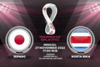 Jepang vs Kosta Rika ini dihelat pada Minggu (27/11/22) pukul 17:00 WIB. GRAFIS : net