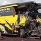 Bus Terlibat Lakalantas Mengalami Rusak Parah di Bagian Depan. FOTO : Noval.